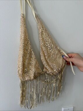 Edikted Gold Sequin Fringe Mini BRA TOP - Gold